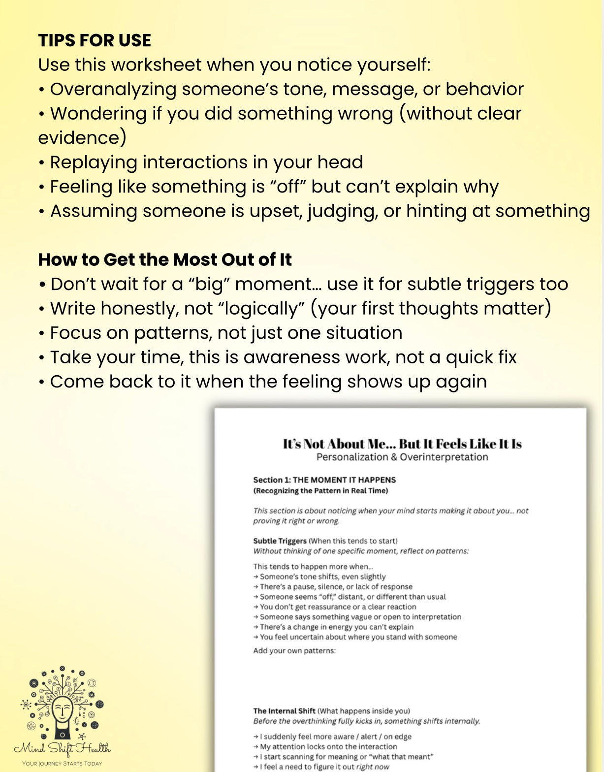 It’s Not About Me Worksheet Overthinking & Personalization CBT Printable