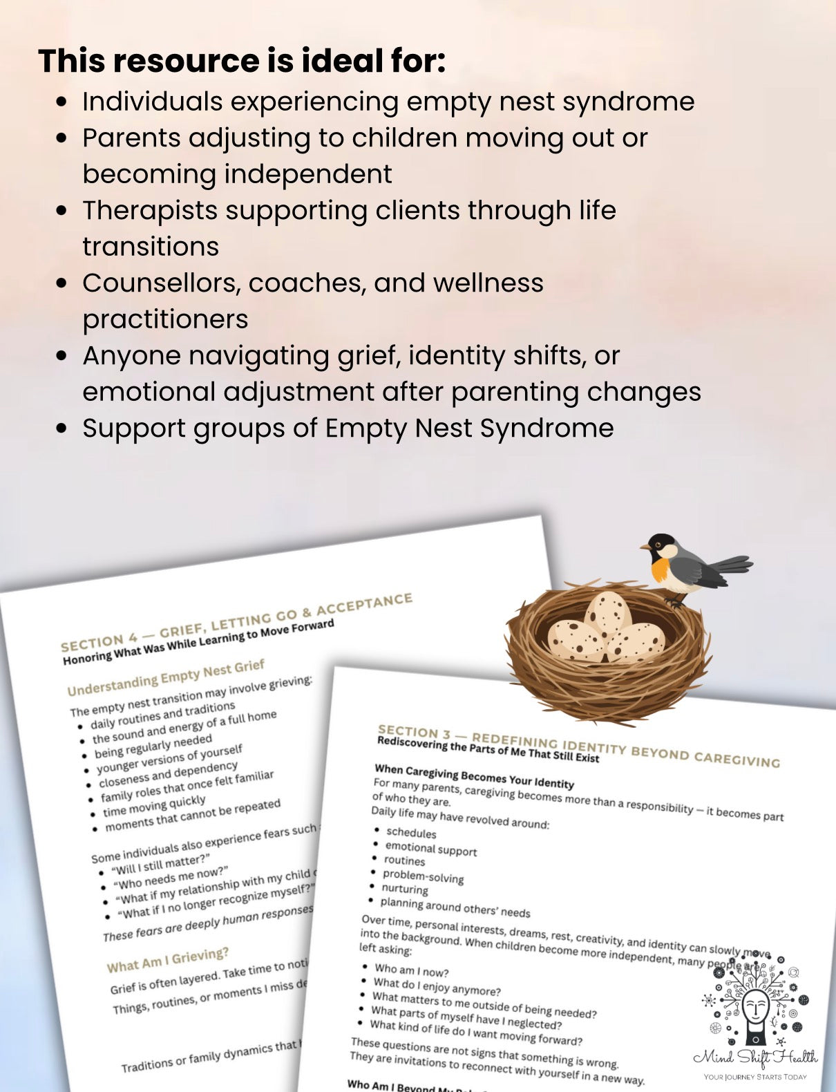 Empty Nest Healing Workbook Grief, Identity Shift & Life Transition Journal for Parents After Children Leave Home (Printable PDF)