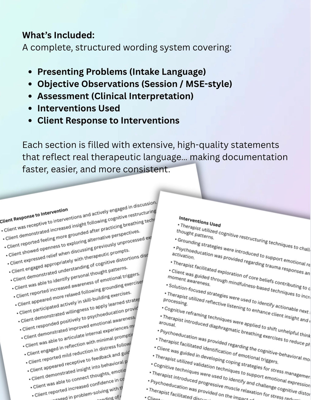Therapist Documentation Wording Vault SOAP DAP BIRP Notes Copy & Paste Clinical Phrase Bank