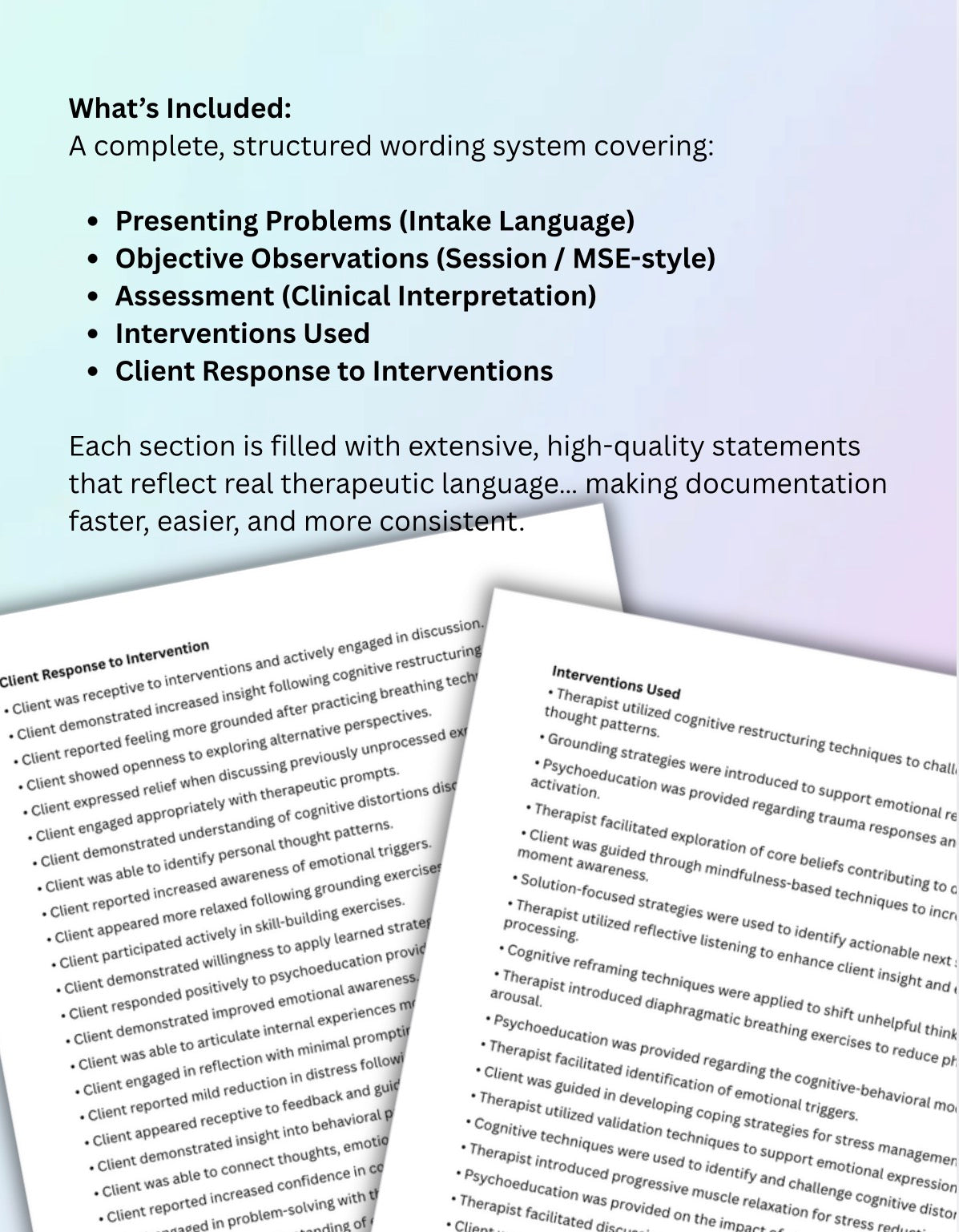 Therapist Documentation Wording Vault SOAP DAP BIRP Notes Copy & Paste Clinical Phrase Bank