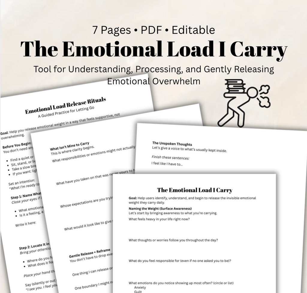 Emotional Load I Carry Worksheet + Release Ritual Printable for Overwhelm, Burnout & Emotional Wellness