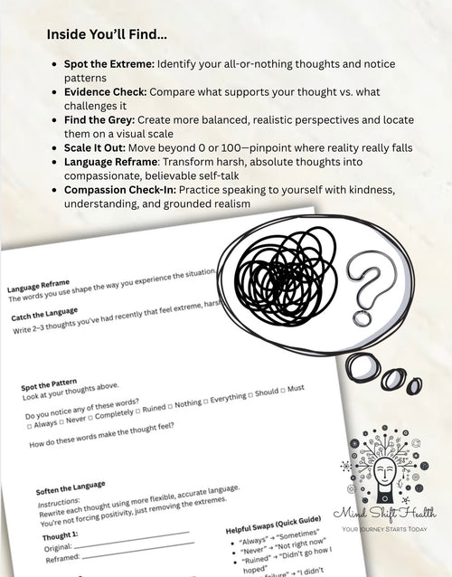 All-or-Nothing Thinking Worksheets PDF CBT Exercises to Reframe Thoughts & Build Self-Compassion