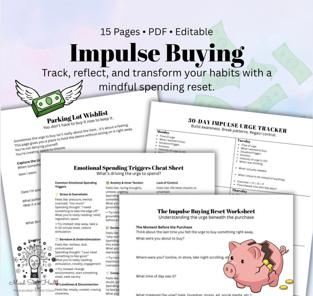 Impulse Buying Reset Kit – 30-Day Tracker, Emotional Spending Worksheets & Parking Lot Wishlist Resist Tool