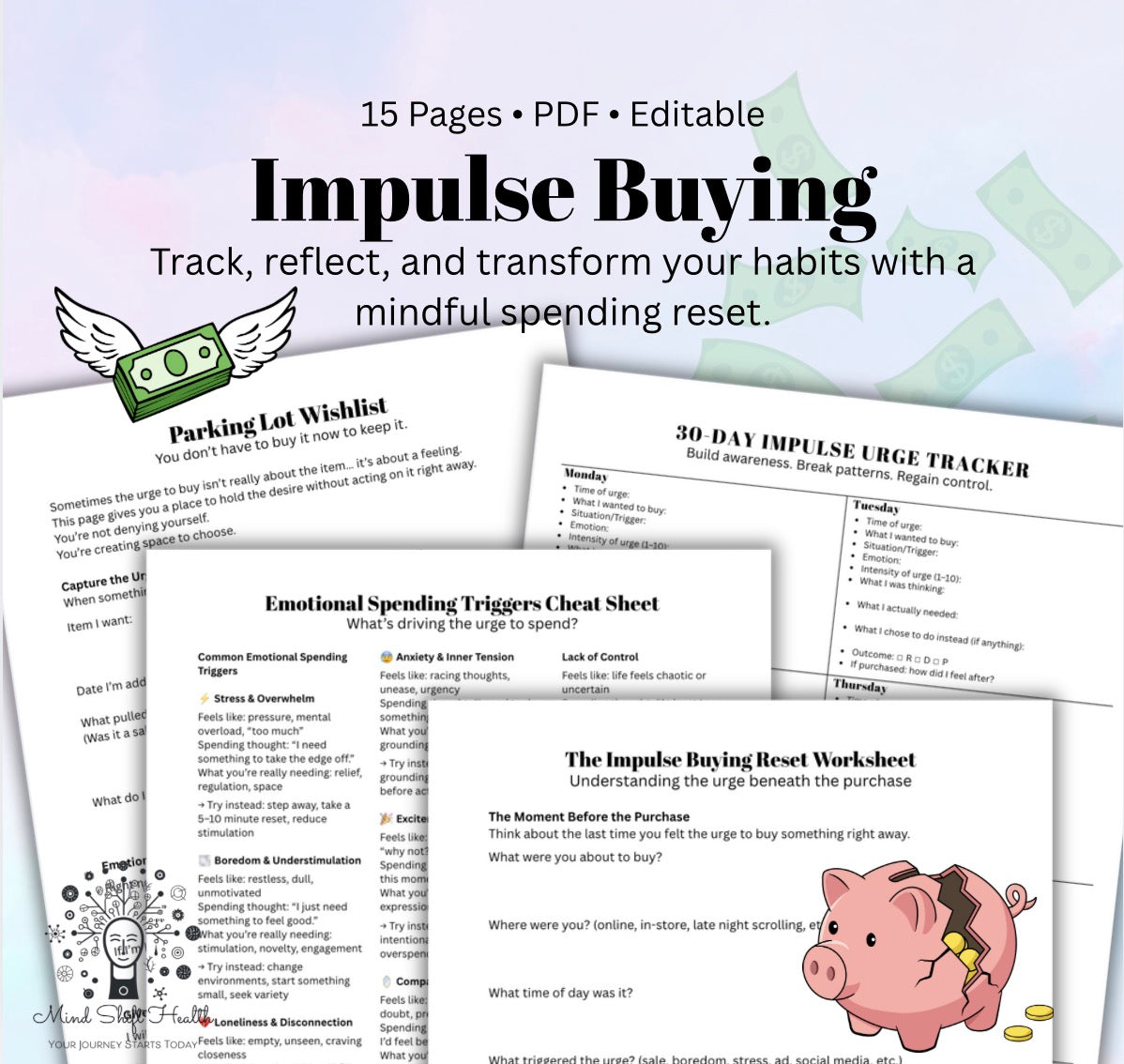 Impulse Buying Reset Kit – 30-Day Tracker, Emotional Spending Worksheets & Parking Lot Wishlist Resist Tool