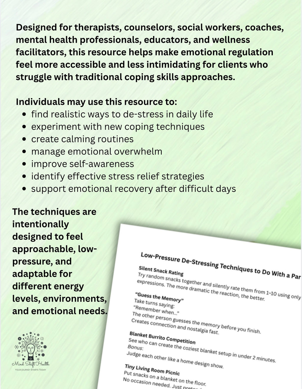 200+ Creative De-Stressing Techniques Workbook for Emotional Regulation, Anxiety & Burnout Support