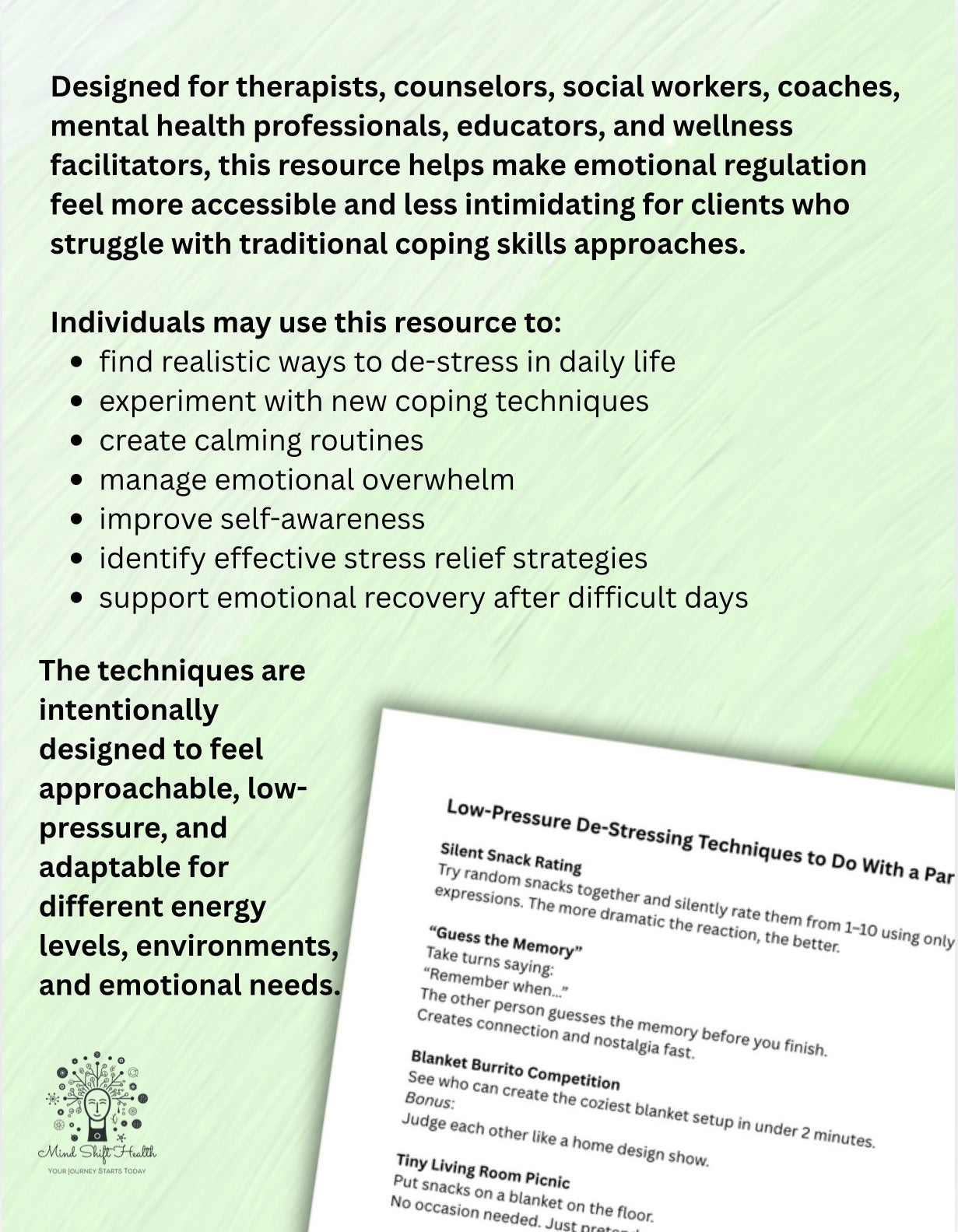 200+ Creative De-Stressing Techniques Workbook for Emotional Regulation, Anxiety & Burnout Support