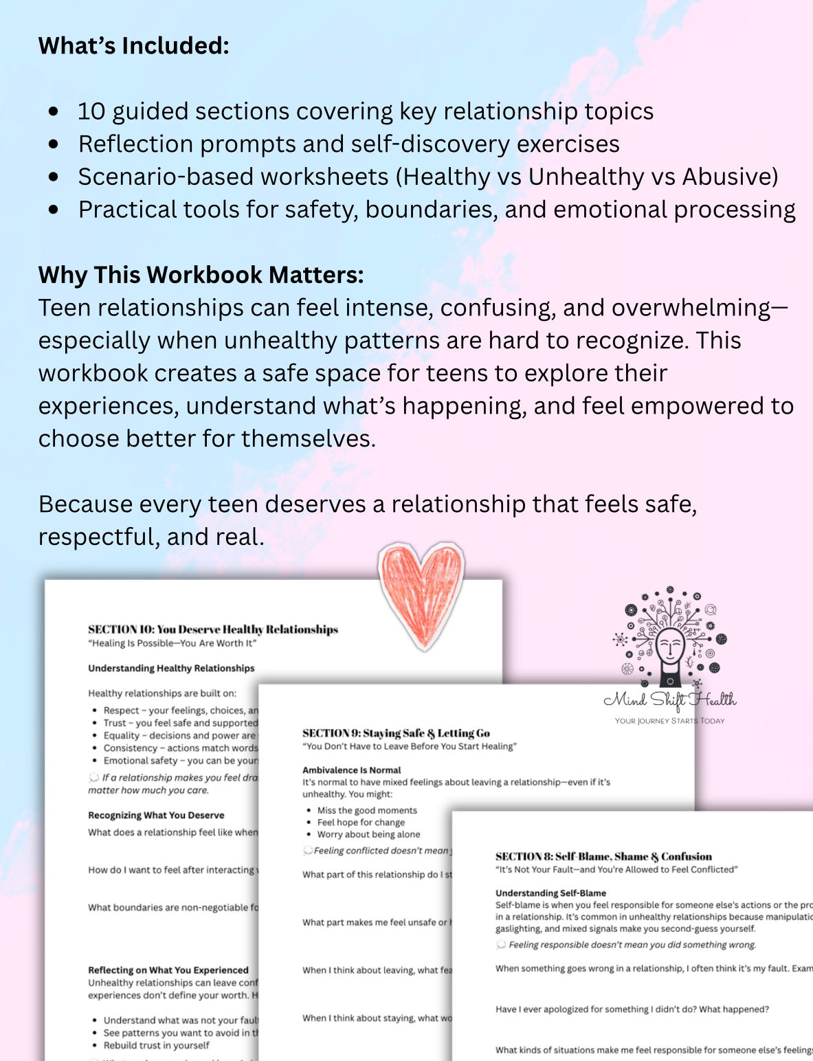 Teen Dating Abuse Workbook – Healthy vs Unhealthy Relationships, Red Flags, Boundaries & Self-Esteem PDF for Teens