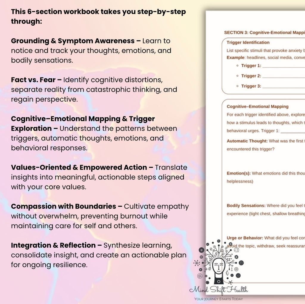 Global Stress & Anxiety Workbook Emotional Regulation Therapy Worksheet CBT Anxiety Printable Mental Health Self-Help Journal