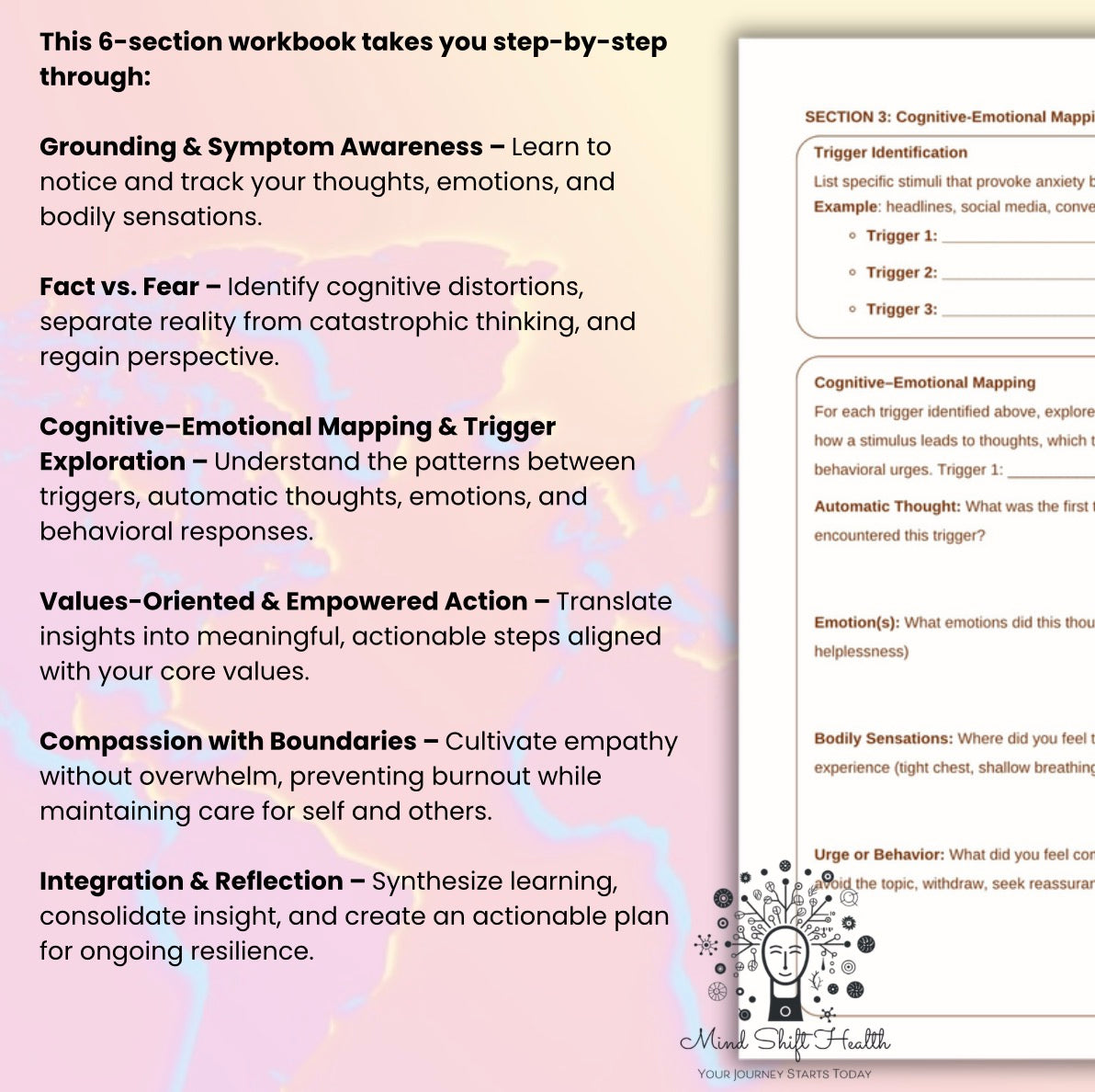 Global Stress & Anxiety Workbook Emotional Regulation Therapy Worksheet CBT Anxiety Printable Mental Health Self-Help Journal