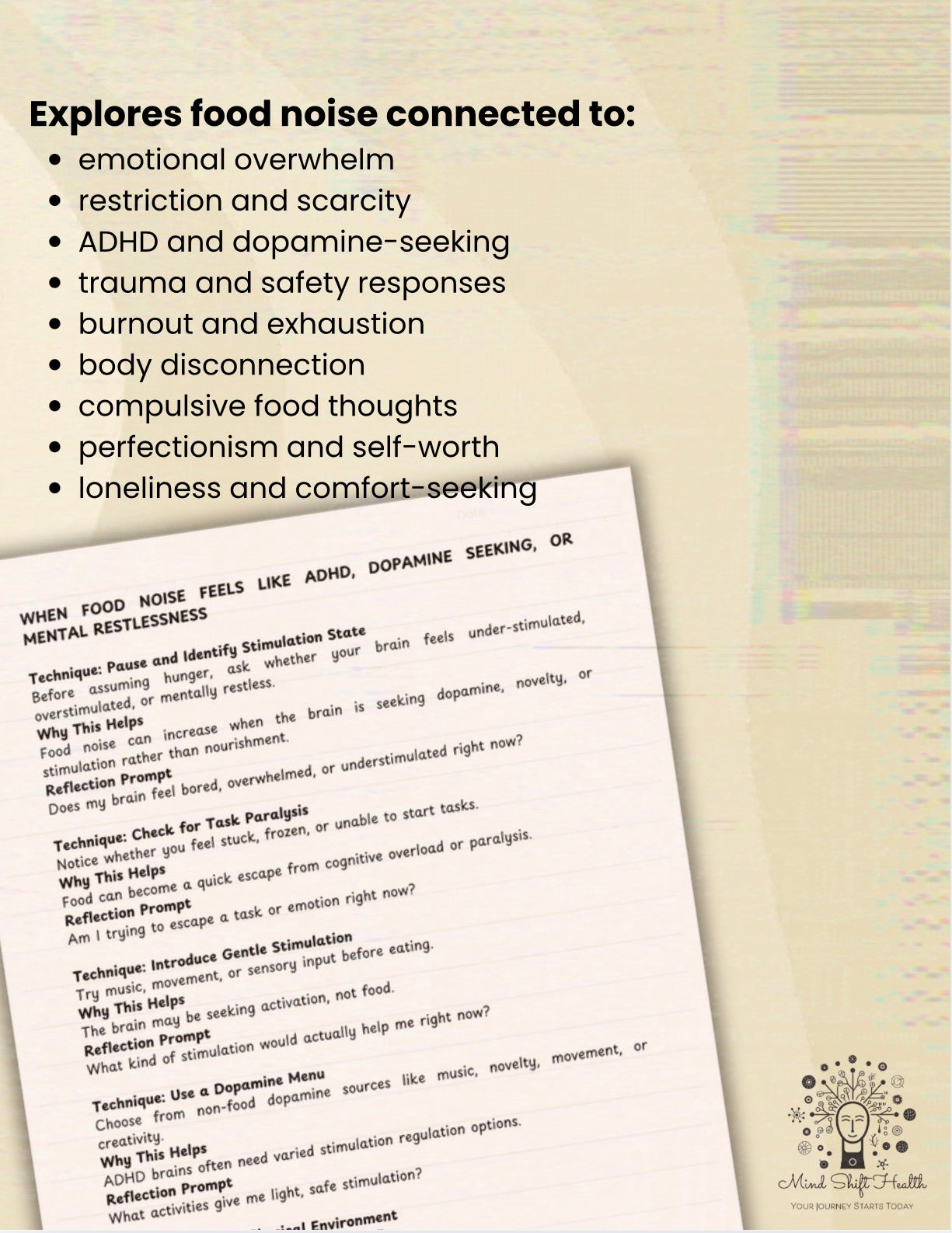 Food Noise & Emotional Eating Workbook Binge Eating Urges & Nervous System Regulation CBT Guide (Printable PDF)