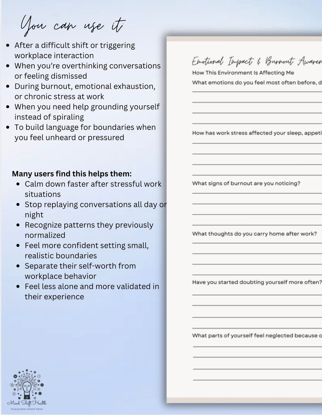 Toxic Workplace Recovery Workbook Burnout, Workplace Anxiety & Stress Relief Coping Skills Printable Guide
