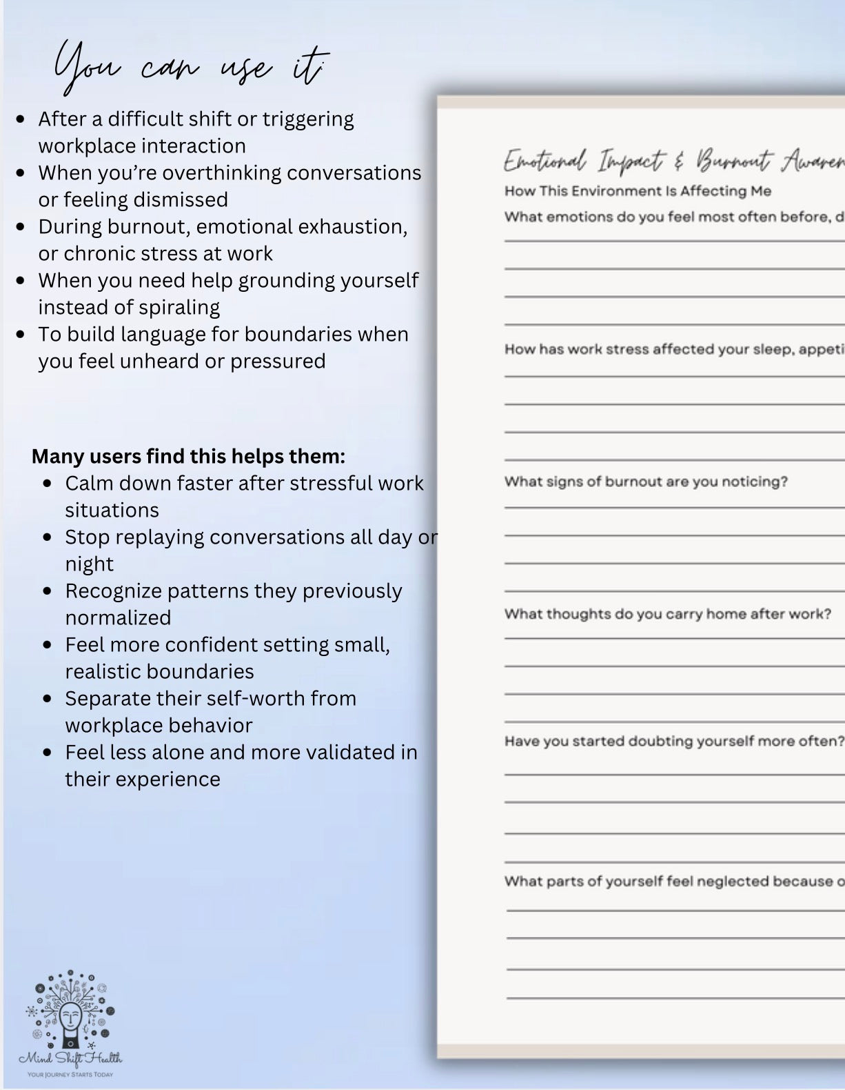Toxic Workplace Recovery Workbook Burnout, Workplace Anxiety & Stress Relief Coping Skills Printable Guide