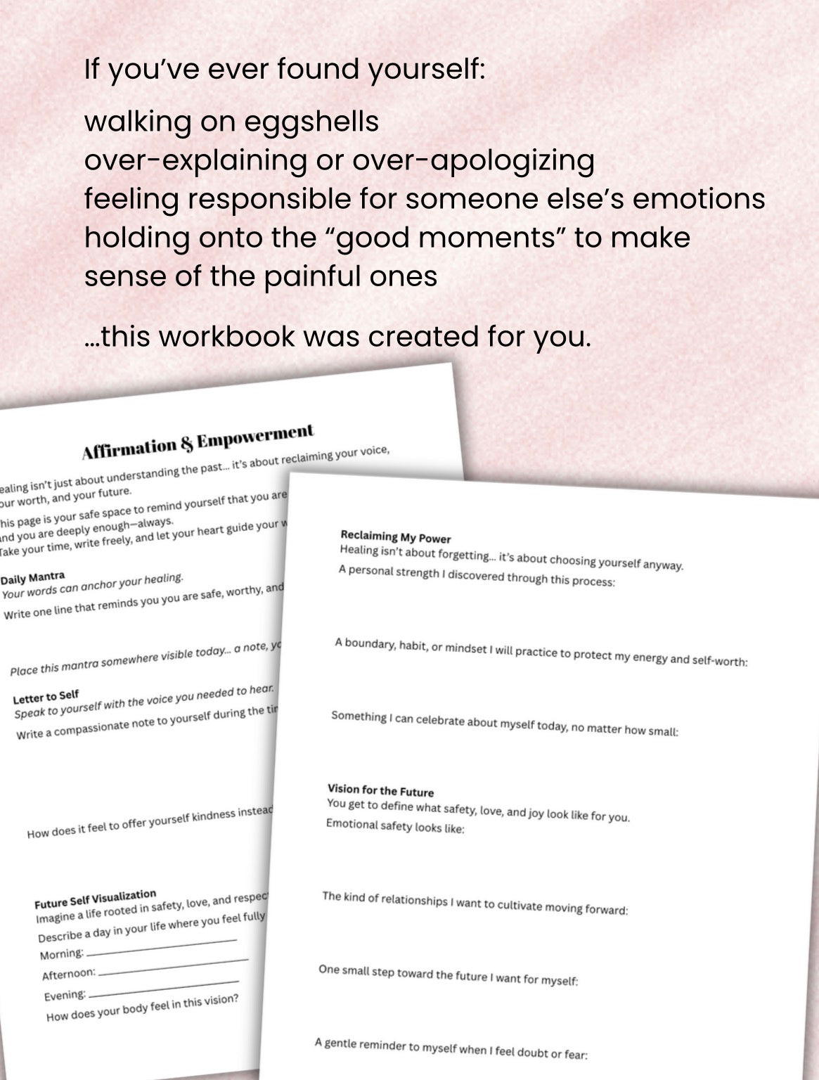 Reclaiming Yourself, Unhealthy Relationship Patterns, Rebuild Self Worth & Boundaries Emotional Abuse Recovery Therapy Worksheets PDF