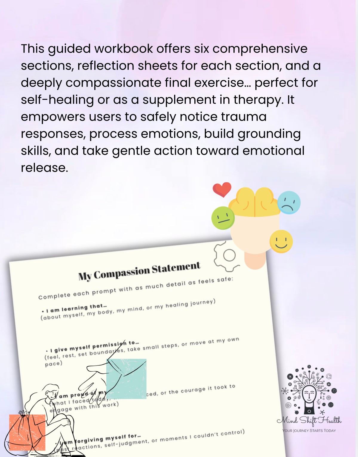 Stuck at the Scene PTSD Workbook Trauma Recovery Printable Grounding, Emotional Freeze, Self-Compassion Exercises