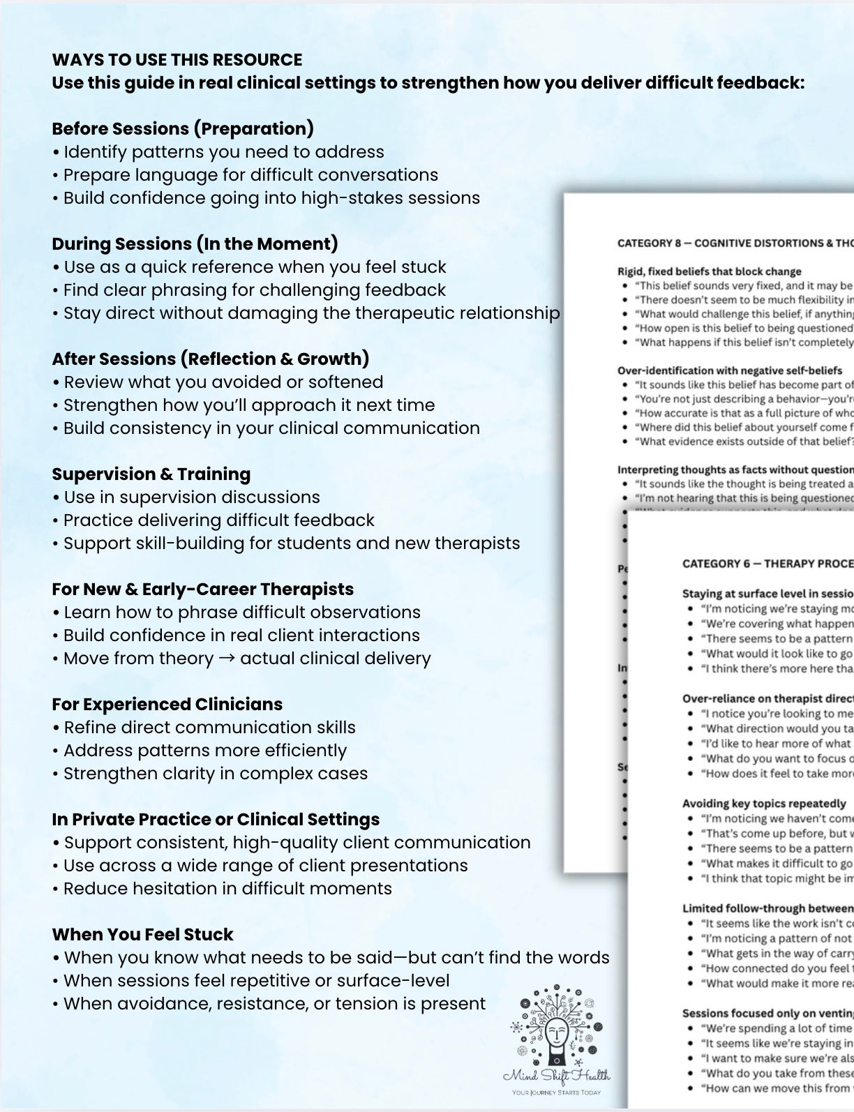 Delivering Difficult Feedback in Therapy
1000+ Clinical Phrases Across 25 Categories