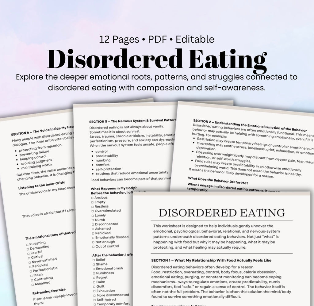 Disordered Eating Workbook for Adults Emotional Eating, Body Image & Self-Worth Healing Resource