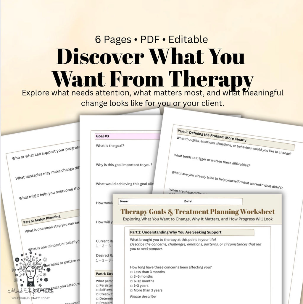 Therapy Goals Workbook Treatment Planning Worksheet for Therapists & Counselors Mental Health Goal Setting & Client Intake PDF