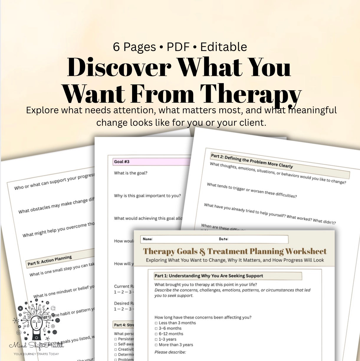 Therapy Goals Workbook Treatment Planning Worksheet for Therapists & Counselors Mental Health Goal Setting & Client Intake PDF