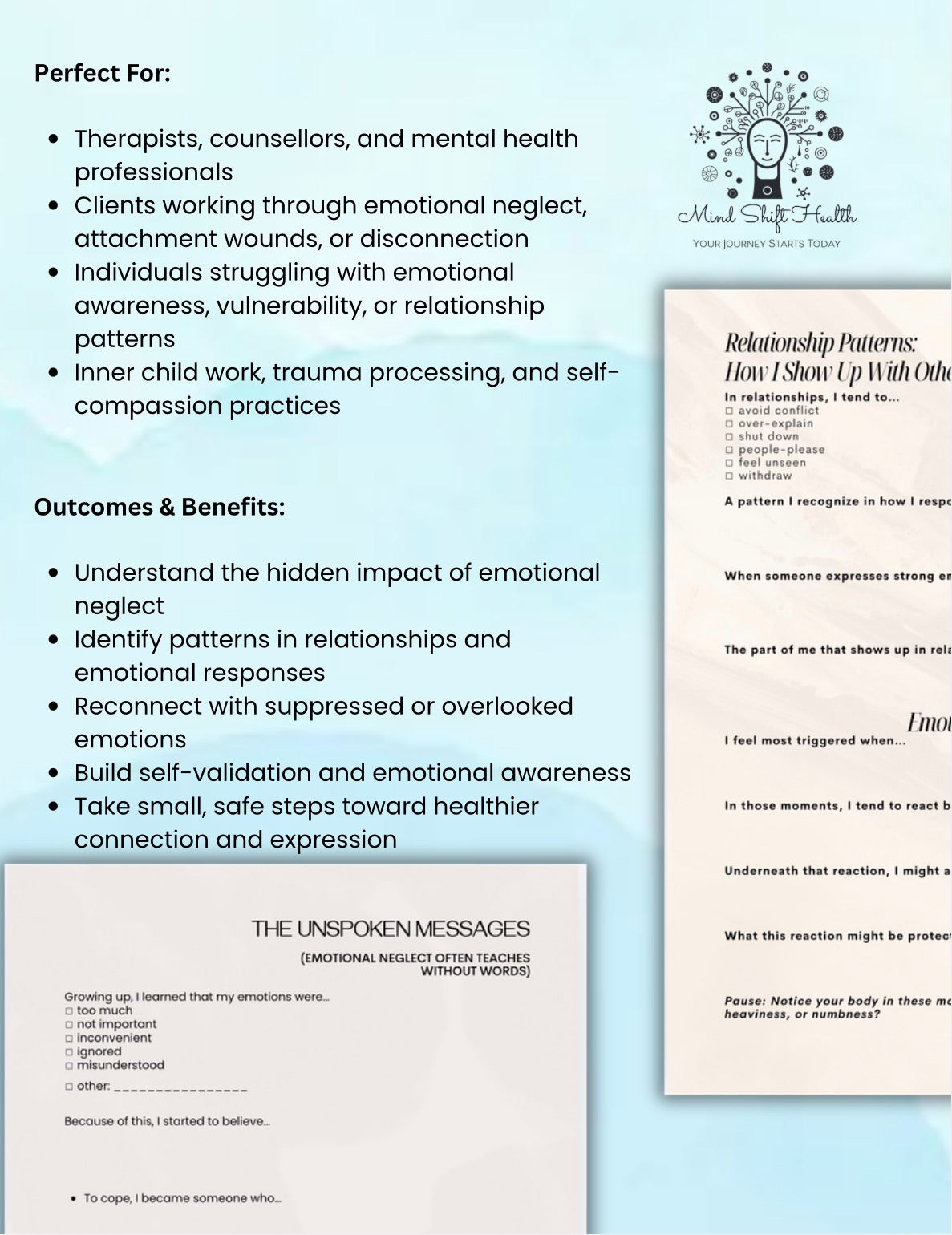 Emotional Neglect Healing Worksheets, Reconnect With Yourself, Inner Child & Relationship Healing, Trauma-Informed Printable Workbook