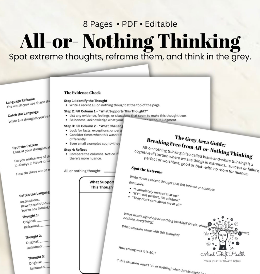 All-or-Nothing Thinking Worksheets PDF CBT Exercises to Reframe Thoughts & Build Self-Compassion