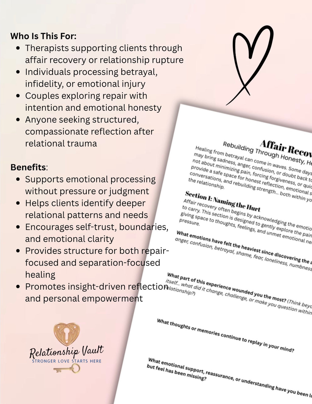 Affair Recovery Worksheet PDF Infidelity Healing & Betrayal Trauma Therapy Workbook for Individuals & Couples