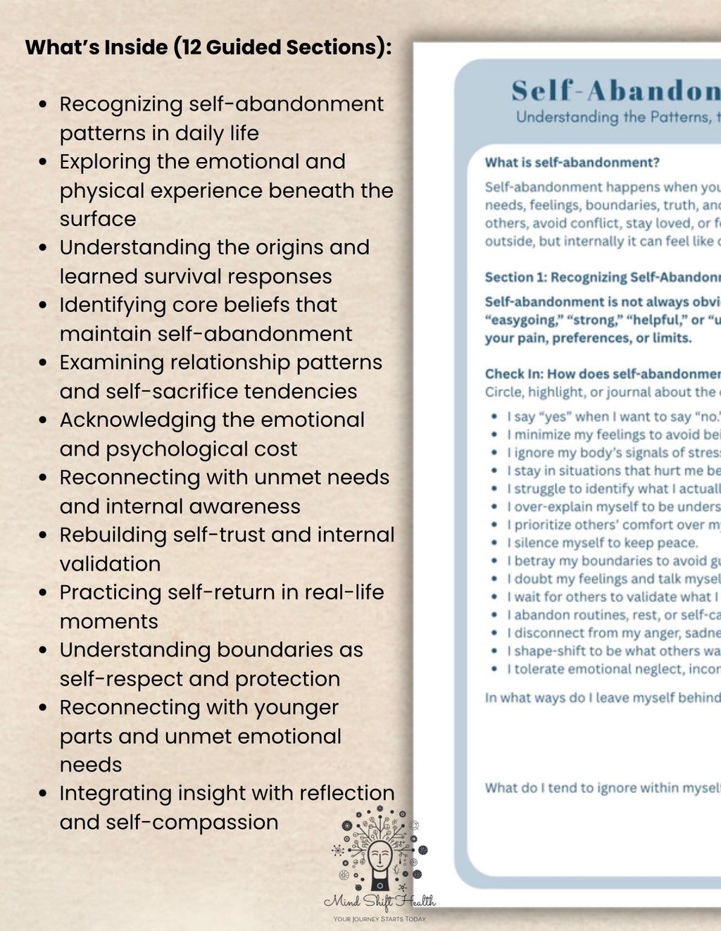 Self Abandonment Workbook PDF for Healing People Pleasing, Boundaries & Inner Child Work