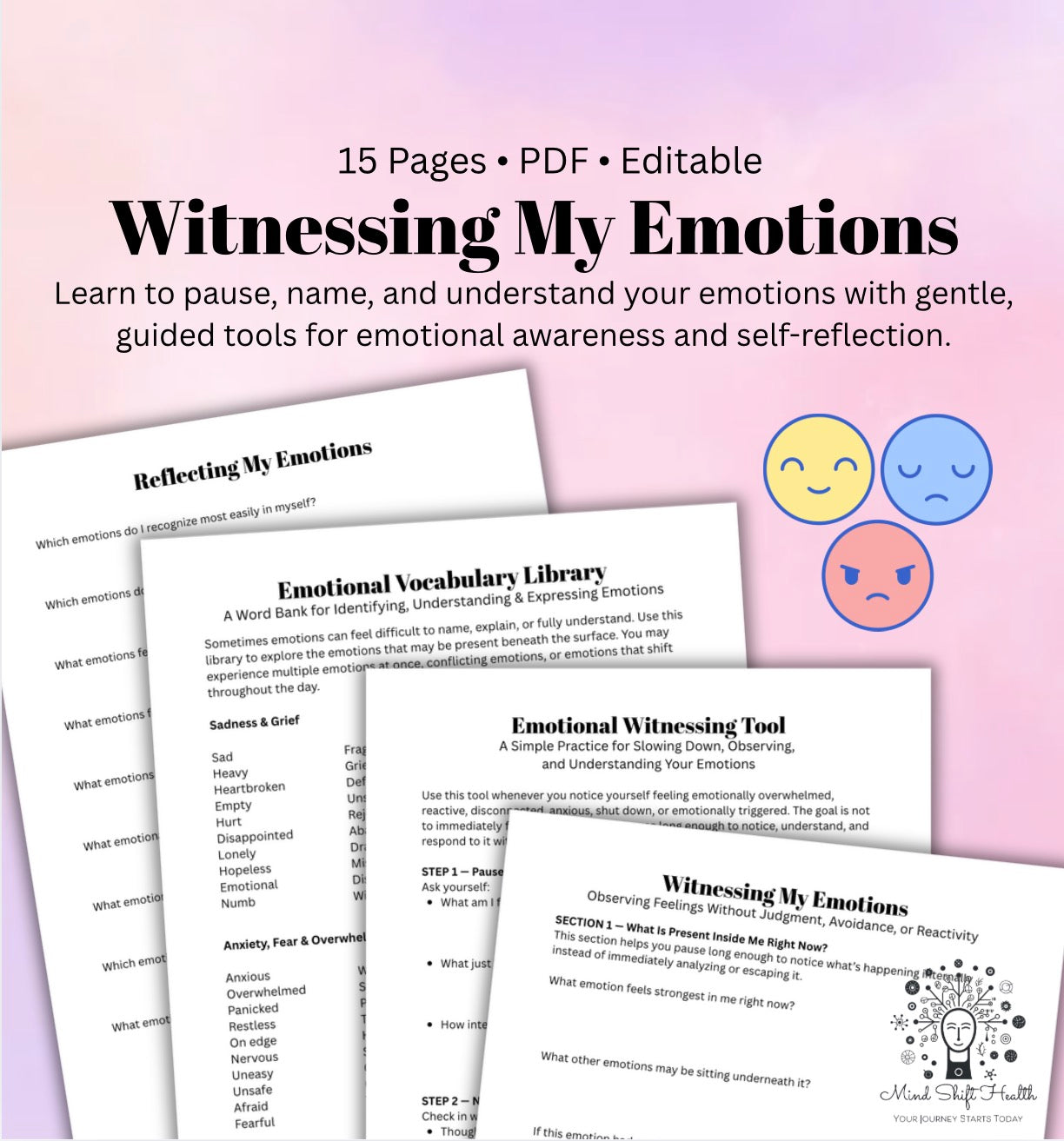 Witnessing my Emotions, Emotional Regulation Bundle Trauma-Informed Therapy Tools for Emotional Awareness, Anxiety, PTSD & Self-Reflection Practice
