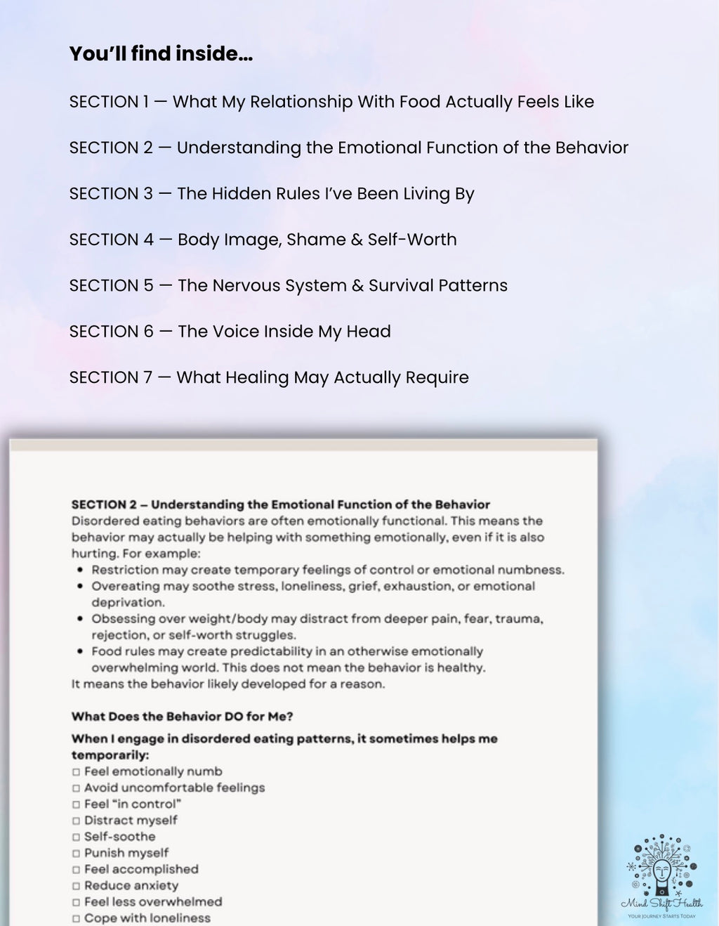 Disordered Eating Workbook for Adults Emotional Eating, Body Image & Self-Worth Healing Resource