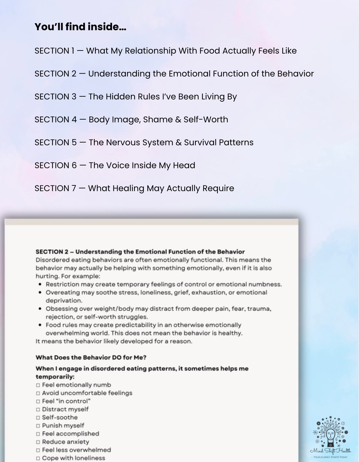 Disordered Eating Workbook for Adults Emotional Eating, Body Image & Self-Worth Healing Resource