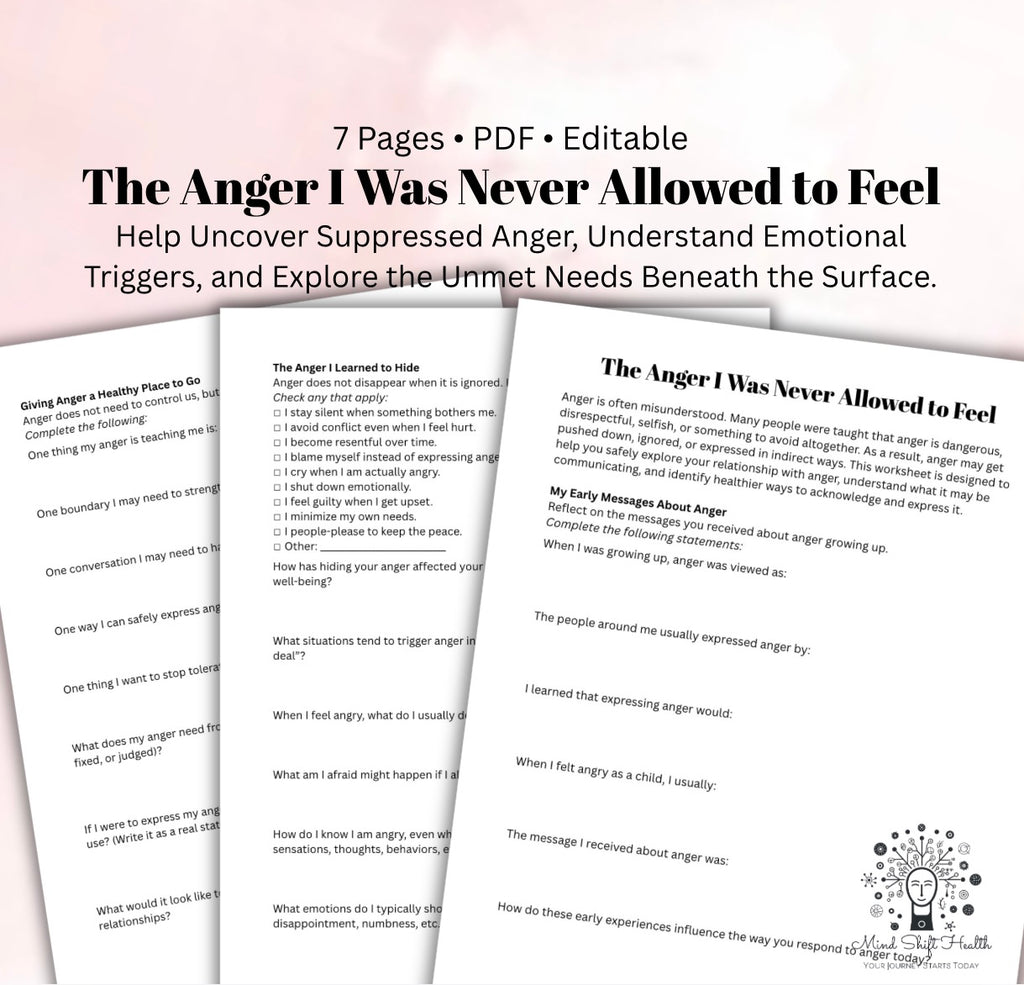 The Anger I Was Never Allowed to Feel Therapy Worksheet for Hidden Anger, Boundaries & Emotional Healing