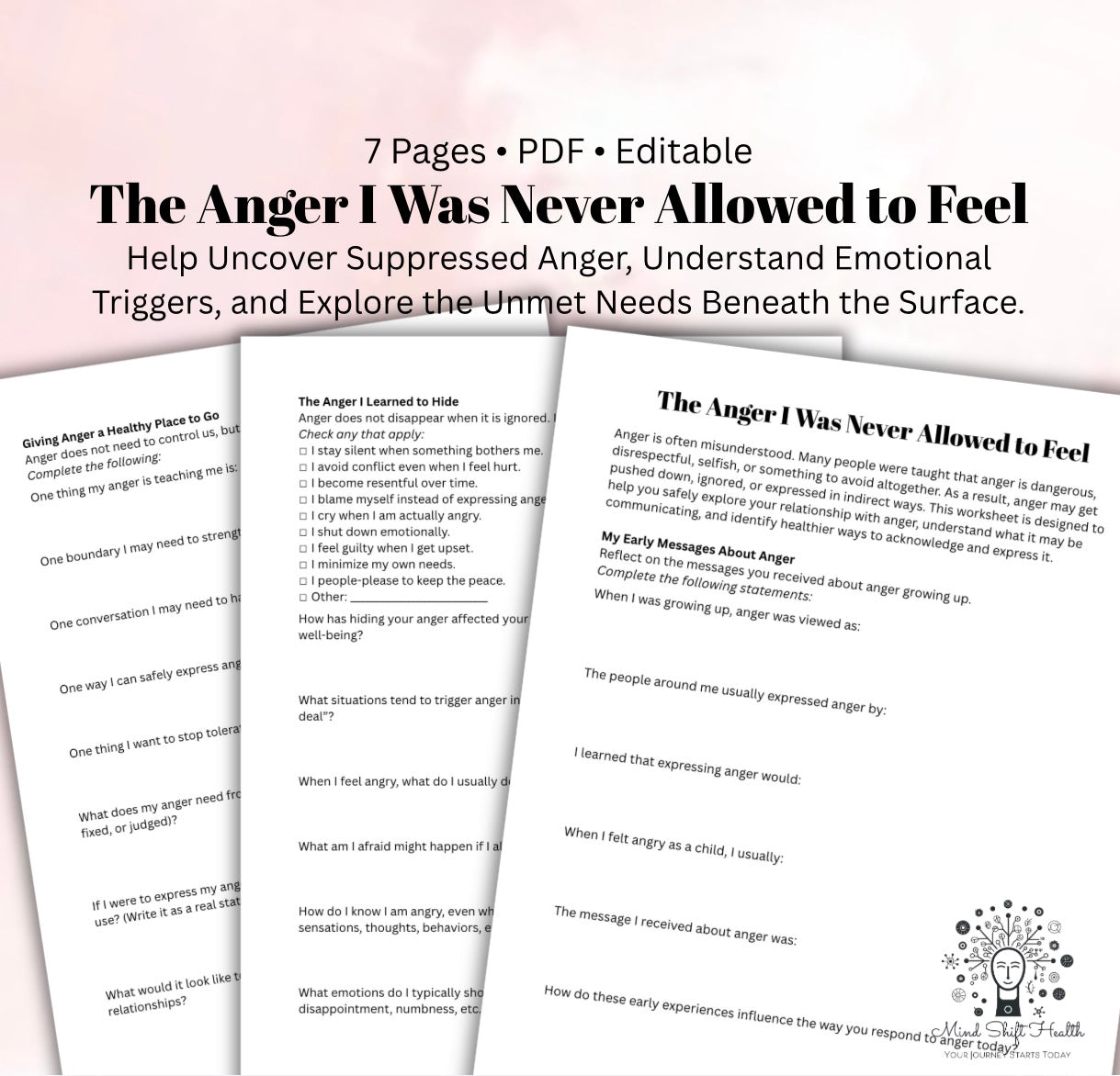 The Anger I Was Never Allowed to Feel Therapy Worksheet for Hidden Anger, Boundaries & Emotional Healing