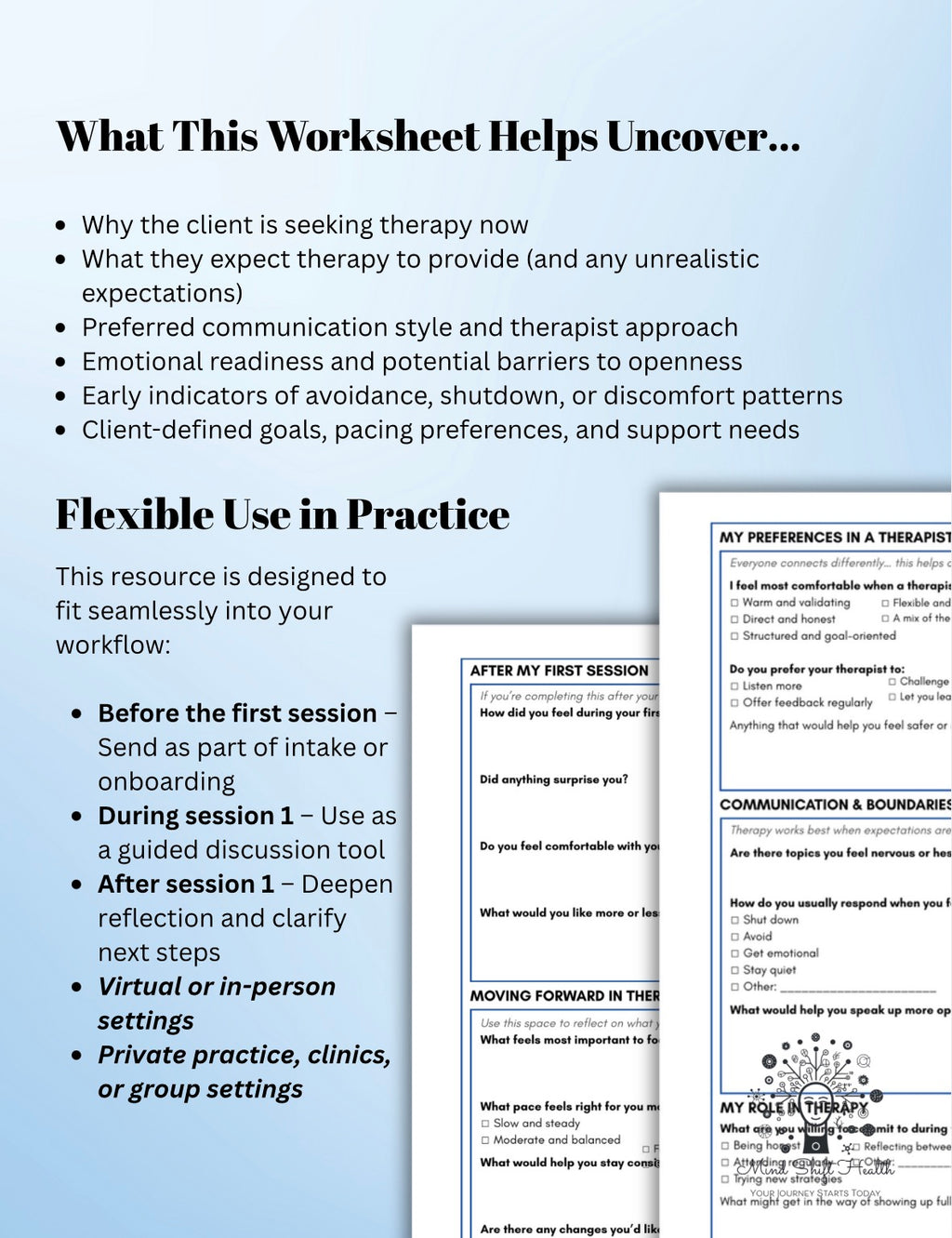 Therapy Expectations Worksheet for Clients First Session Intake Form Counseling Intake Tool Therapy Preparation Printable