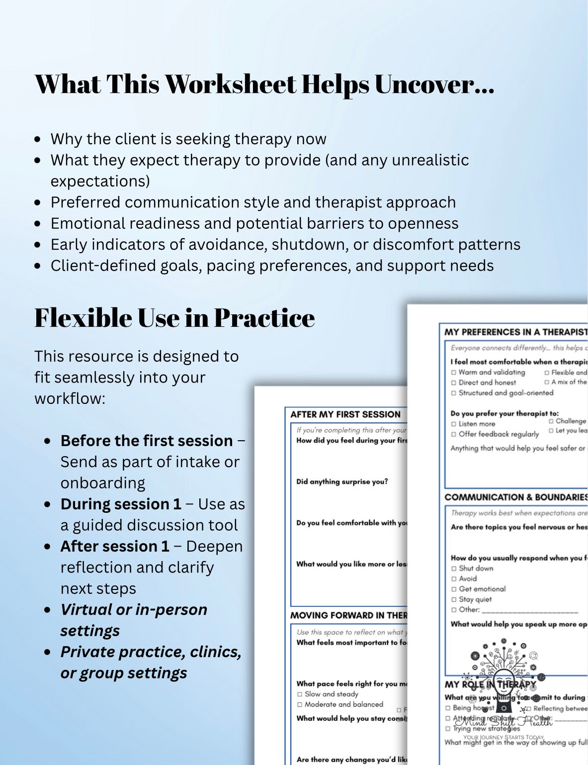 Therapy Expectations Worksheet for Clients First Session Intake Form Counseling Intake Tool Therapy Preparation Printable
