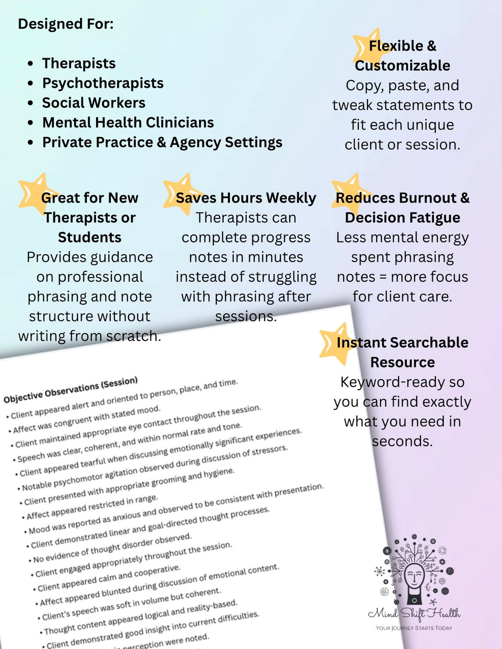 Therapist Documentation Wording Vault SOAP DAP BIRP Notes Copy & Paste Clinical Phrase Bank