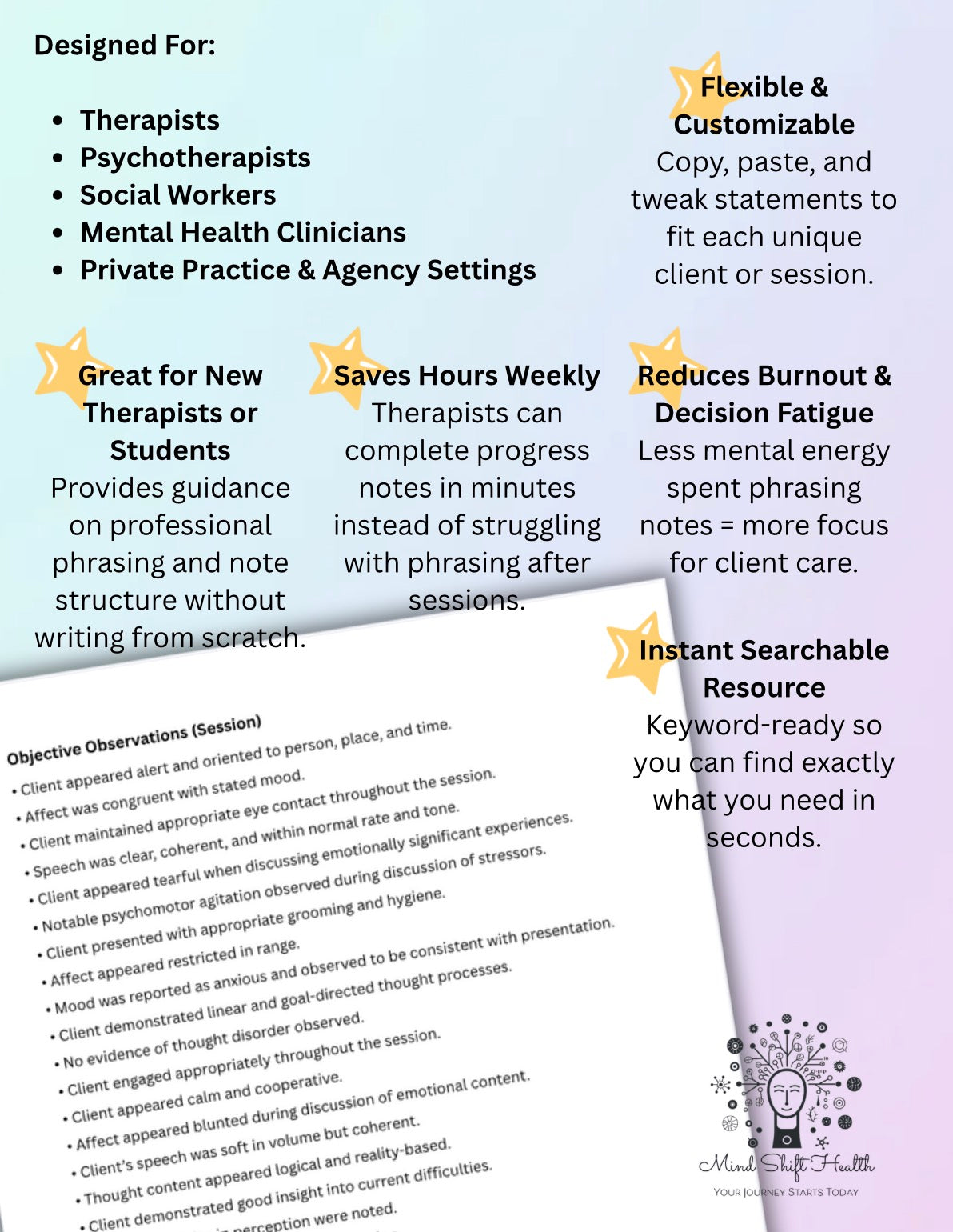 Therapist Documentation Wording Vault SOAP DAP BIRP Notes Copy & Paste Clinical Phrase Bank