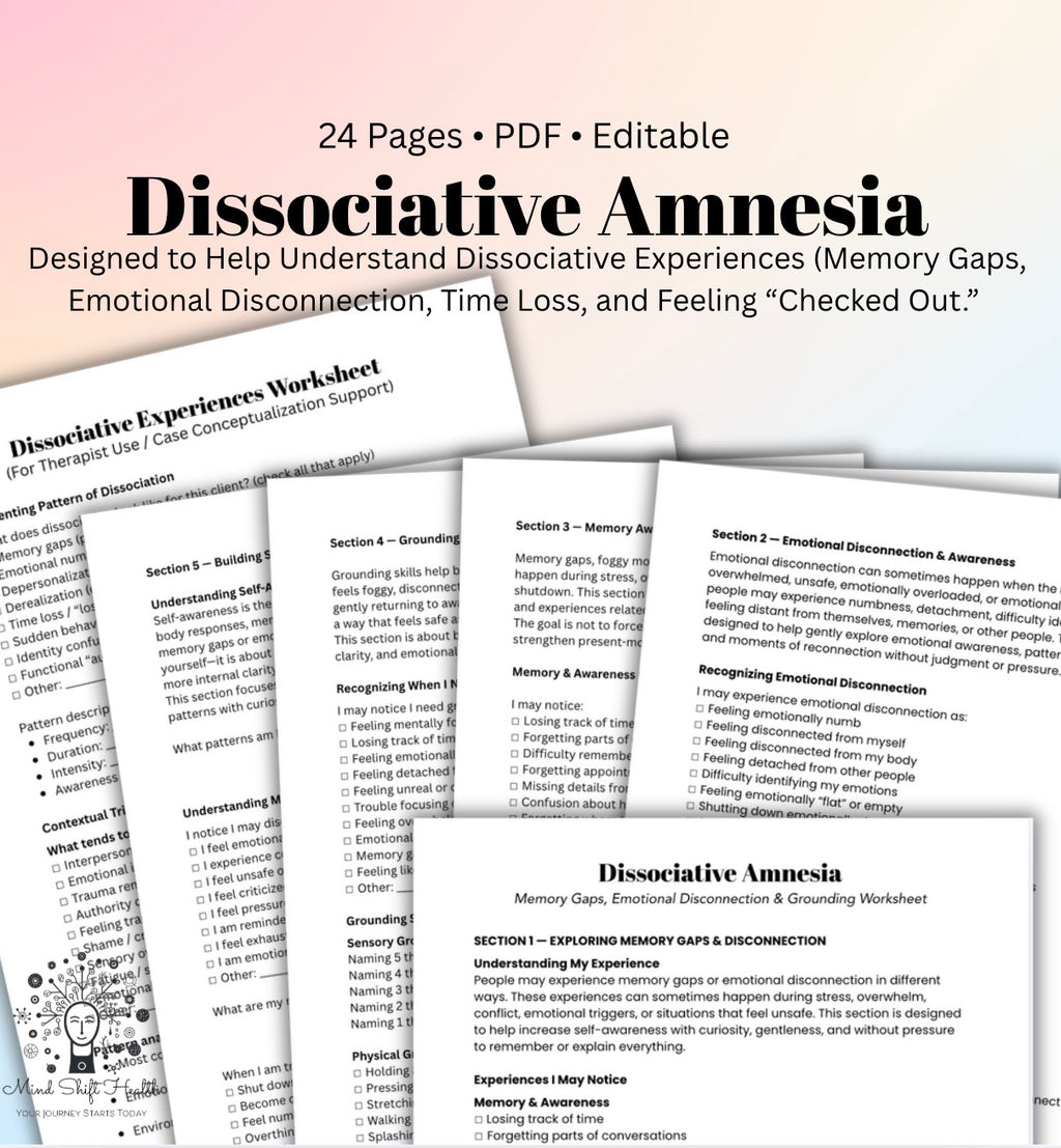 Dissociative Amnesia Worksheet for Therapists Dissociation Case Conceptualization Tool Trauma Therapy Clinical Resource