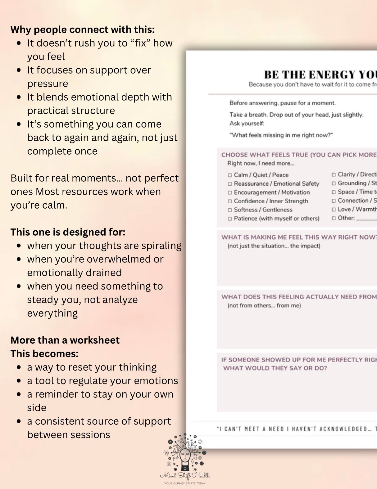 Be The Energy You Need Self Love & Inner Voice Worksheet