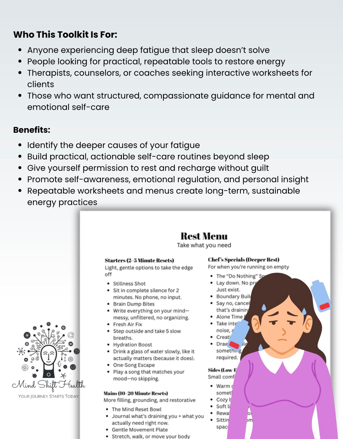 Burnout Rest & Nervous System Regulation Toolkit Permission to Rest Worksheets for Deep Fatigue & Emotional Exhaustion (Printable PDF)