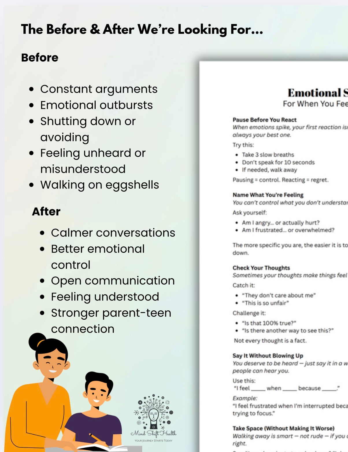 Teen Emotional Regulation Worksheets & Parent-Teen Communication Toolkit Stop Meltdowns, Manage Mood Swings, Printable PDF