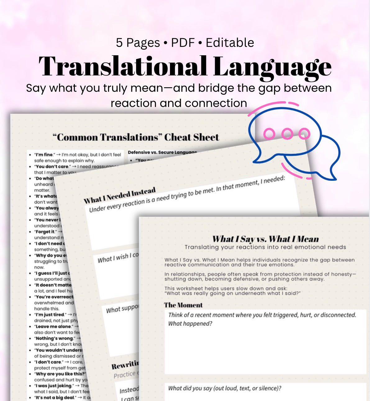 What I Say vs. What I Mean Worksheet Communication & Conflict Resolution Tool for Couples, Teens & Therapy