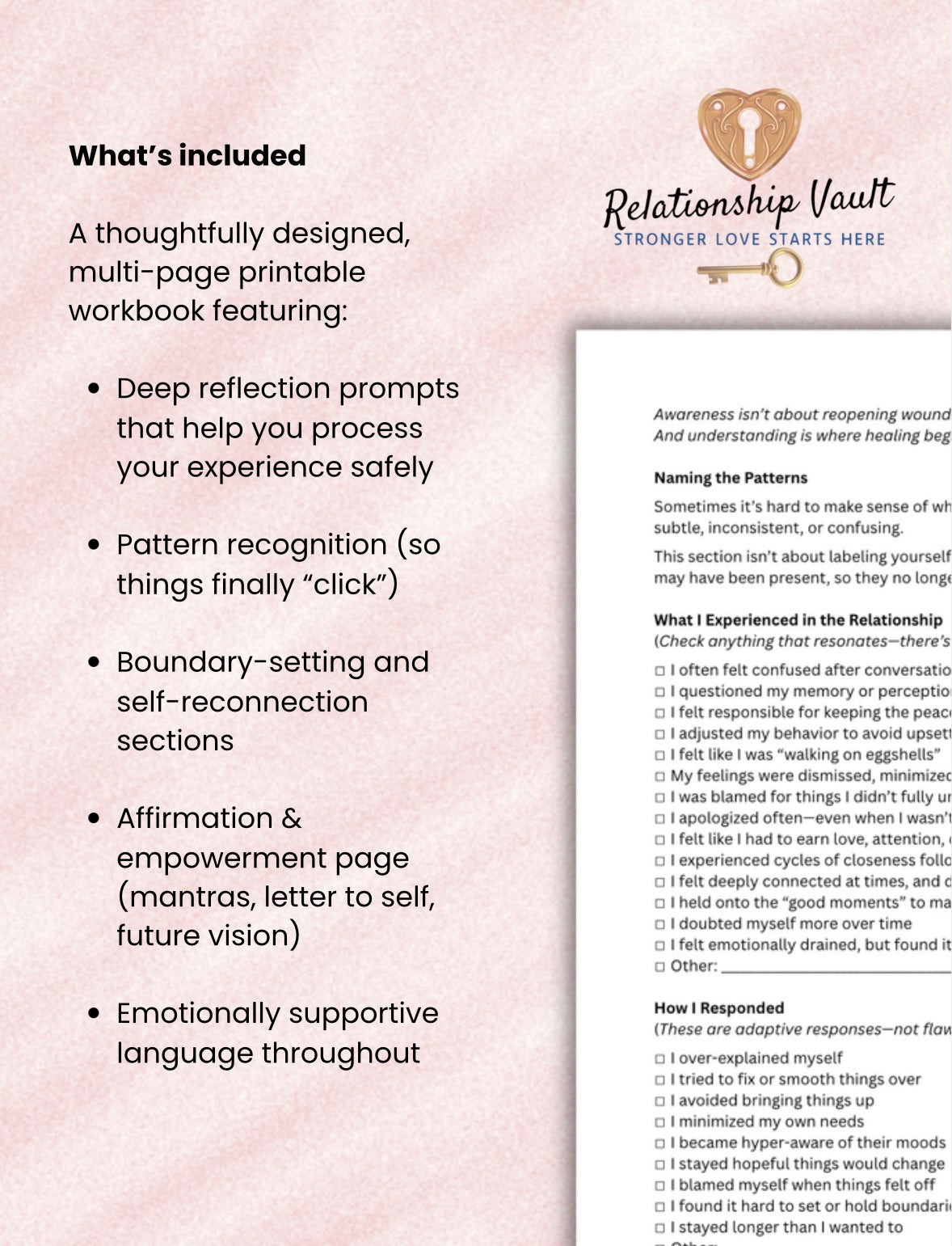 Reclaiming Yourself, Unhealthy Relationship Patterns, Rebuild Self Worth & Boundaries Emotional Abuse Recovery Therapy Worksheets PDF