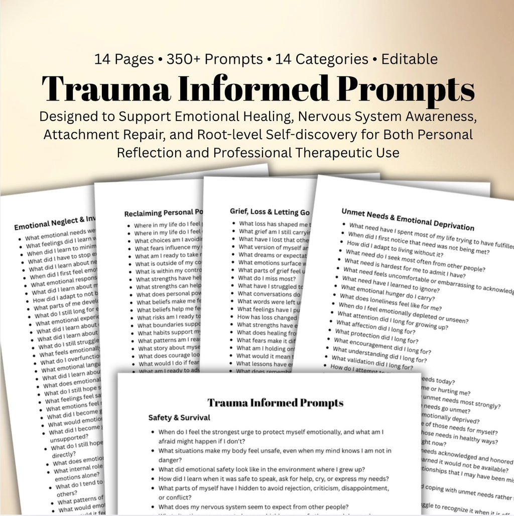 350+ Clinical Trauma-Informed Journal Prompts Therapy Session Worksheets for Attachment, Nervous System & Emotional Processing