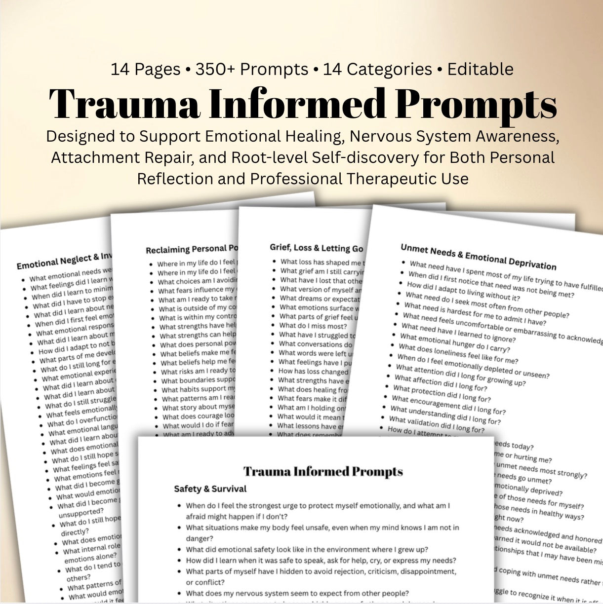350+ Clinical Trauma-Informed Journal Prompts Therapy Session Worksheets for Attachment, Nervous System & Emotional Processing