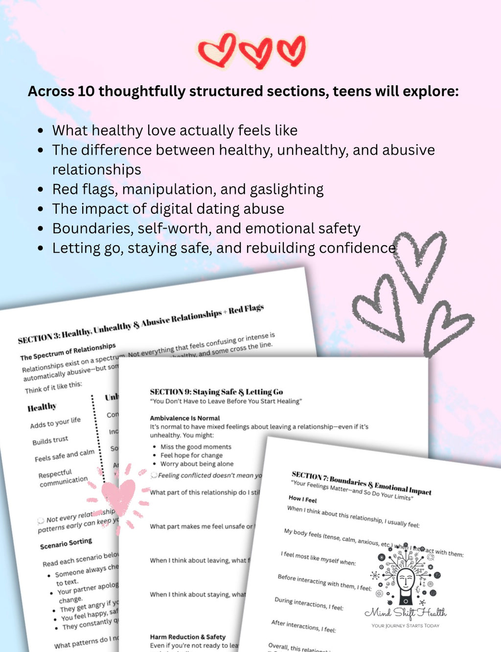 Teen Dating Abuse Workbook – Healthy vs Unhealthy Relationships, Red Flags, Boundaries & Self-Esteem PDF for Teens