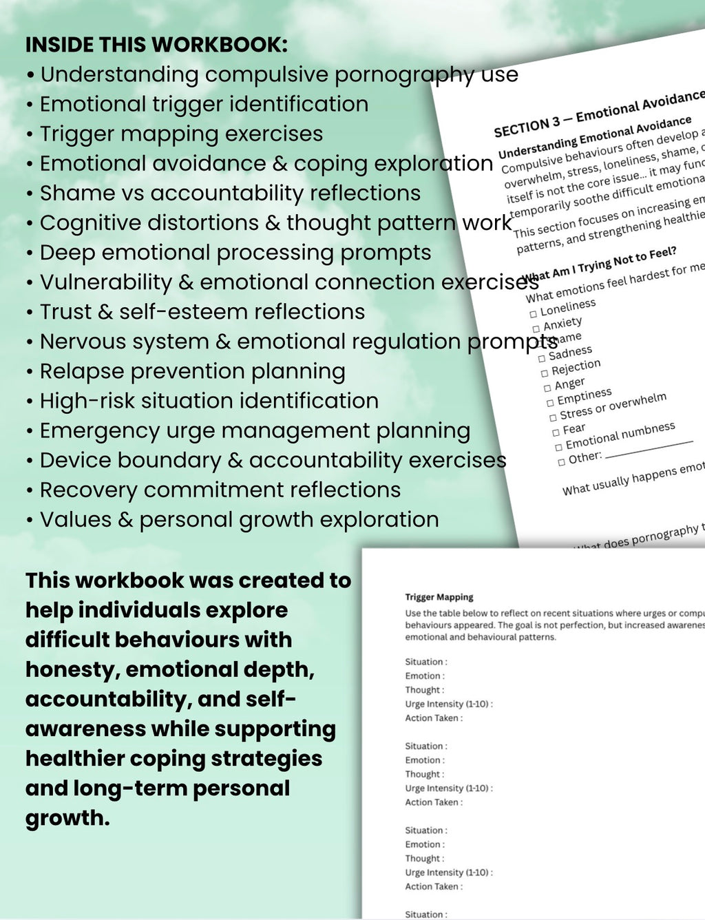 Porn Addiction Recovery Workbook CBT Therapy Worksheets for Emotional Healing Triggers & Relapse Prevention Printable PDF