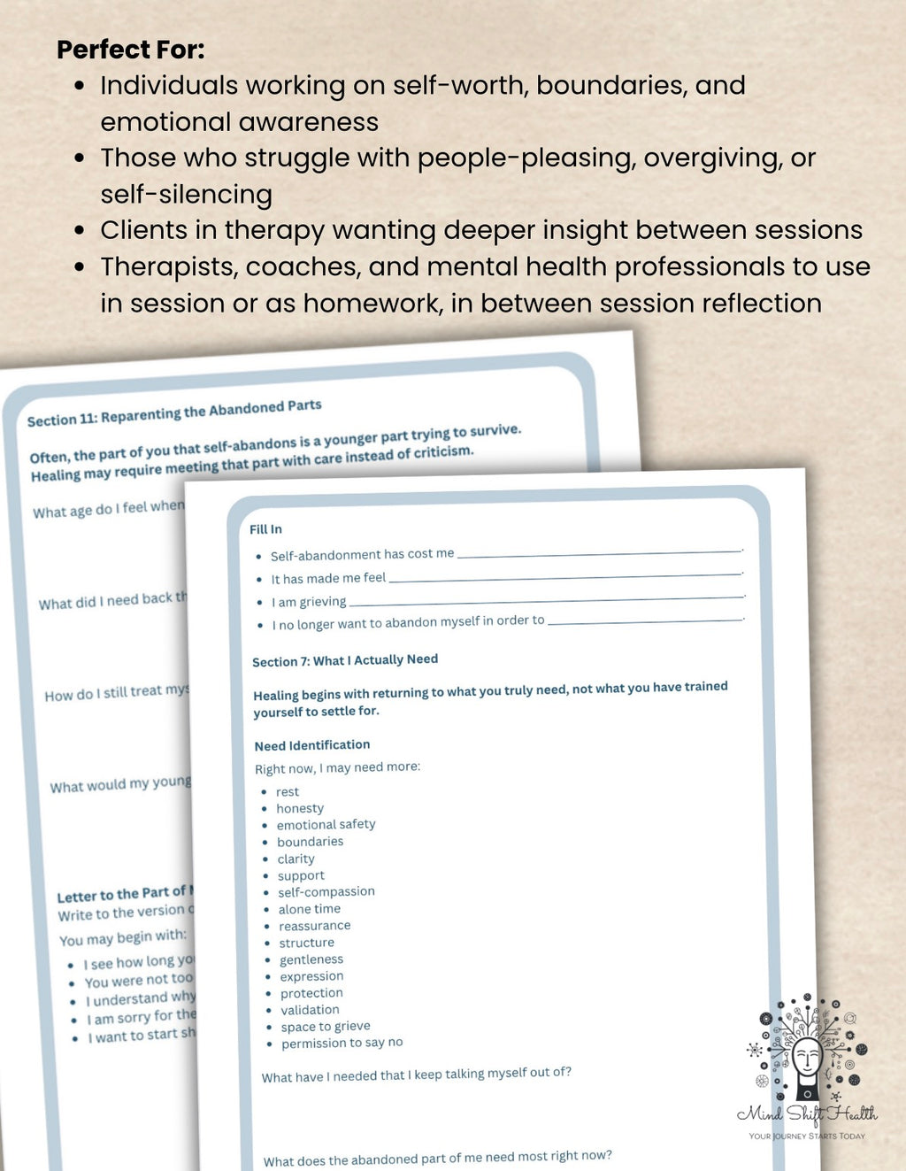 Self Abandonment Workbook PDF for Healing People Pleasing, Boundaries & Inner Child Work