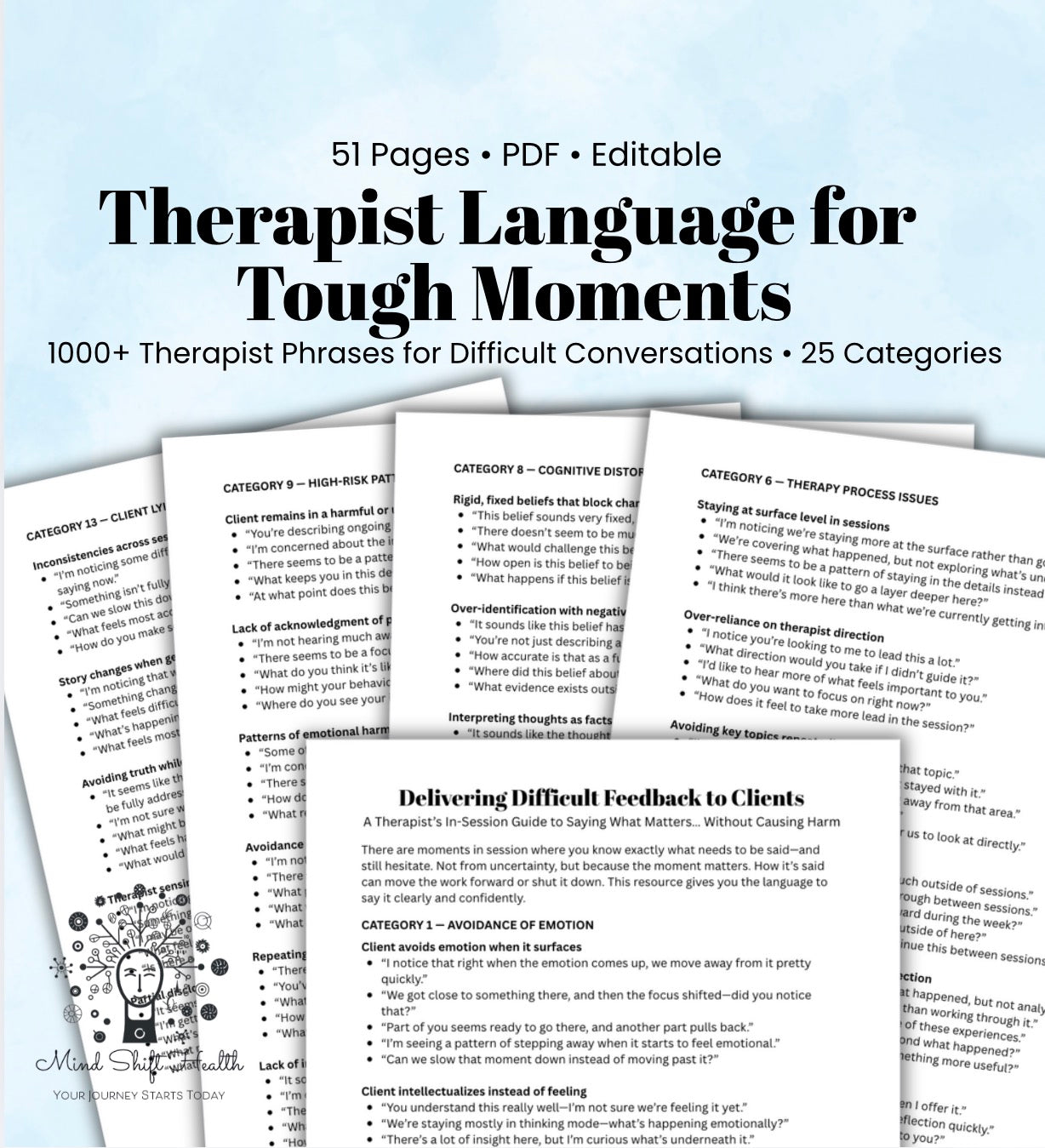 Delivering Difficult Feedback in Therapy
1000+ Clinical Phrases Across 25 Categories
