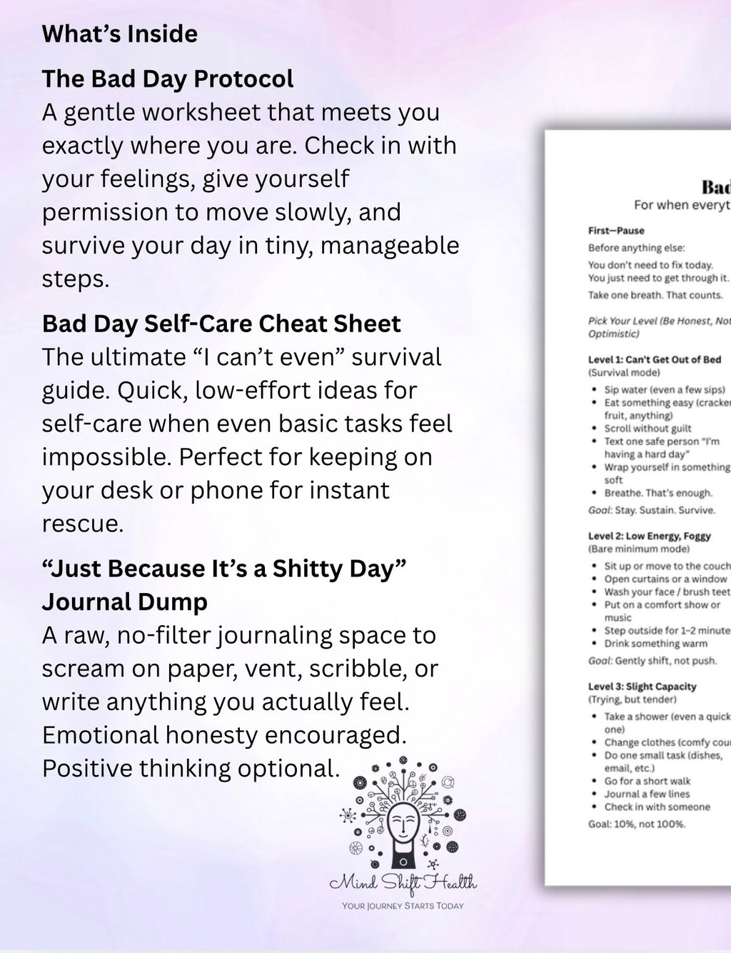 Bad Day Protocol Bundle, Self-Care Worksheets, Low Mood Support (PDF)
