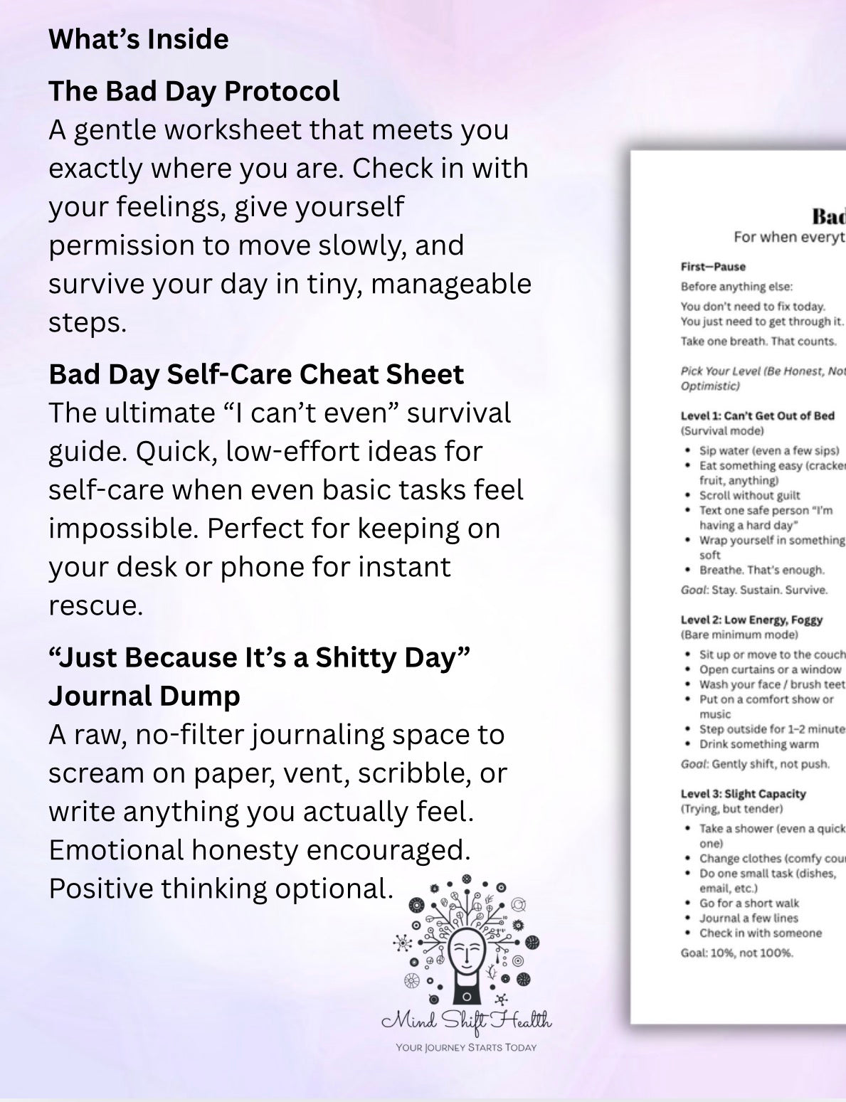 Bad Day Protocol Bundle, Self-Care Worksheets, Low Mood Support (PDF)