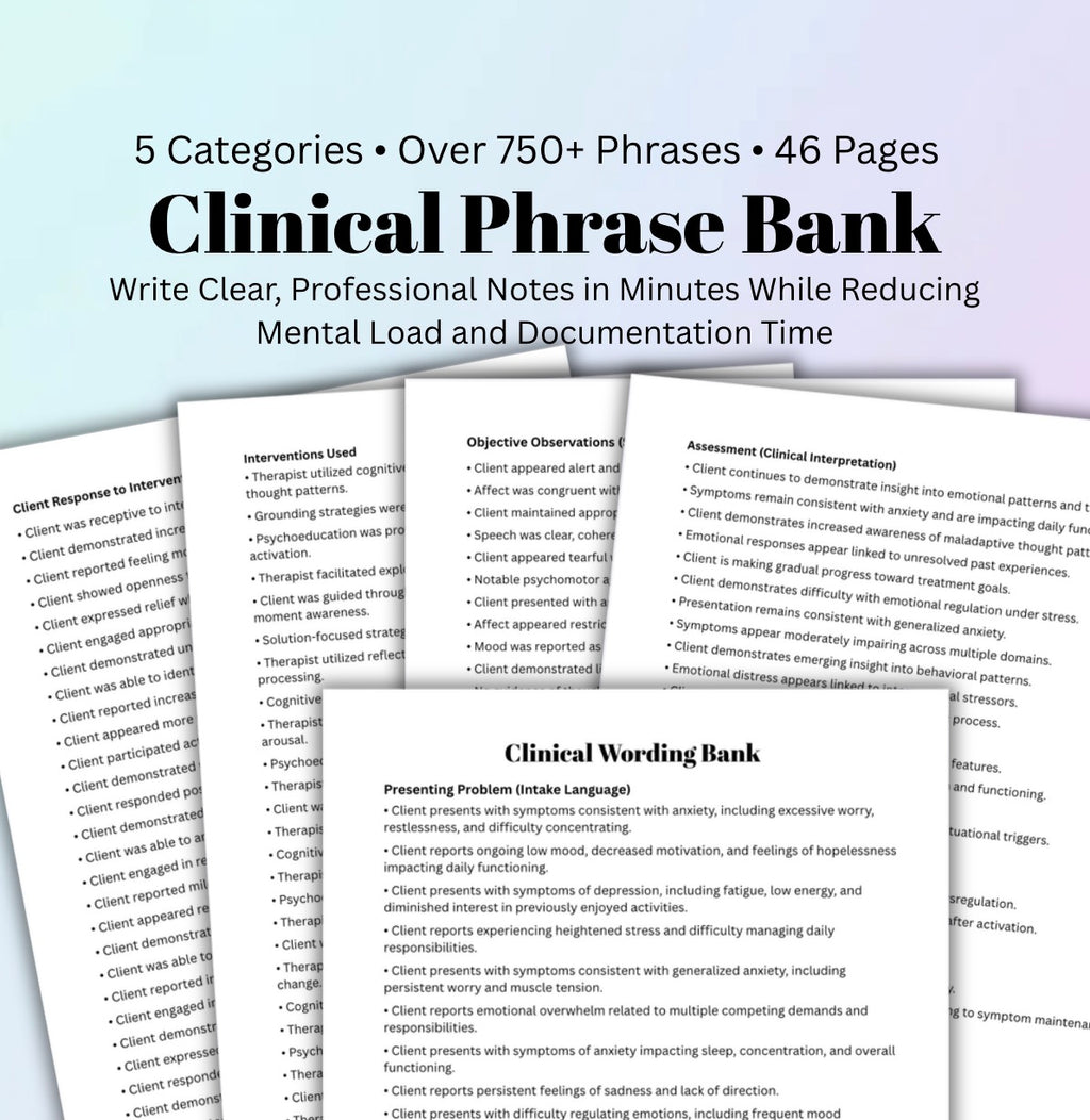 Therapist Documentation Wording Vault SOAP DAP BIRP Notes Copy & Paste Clinical Phrase Bank